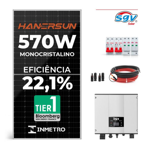 CONJUNTO GERADOR SOLAR 3 KW - 220 V MONOFÁSICO - 4 PAINÉIS DE 570 W + ACESSÓRIOS