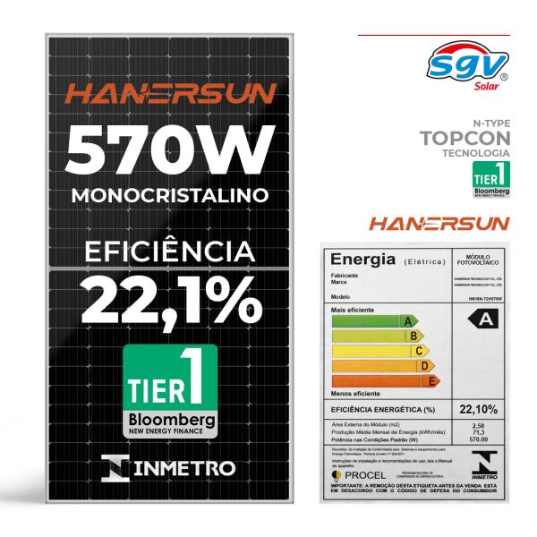 PAINEL SOLAR HANERSUN 570 W - TIER ONE - VAREJO