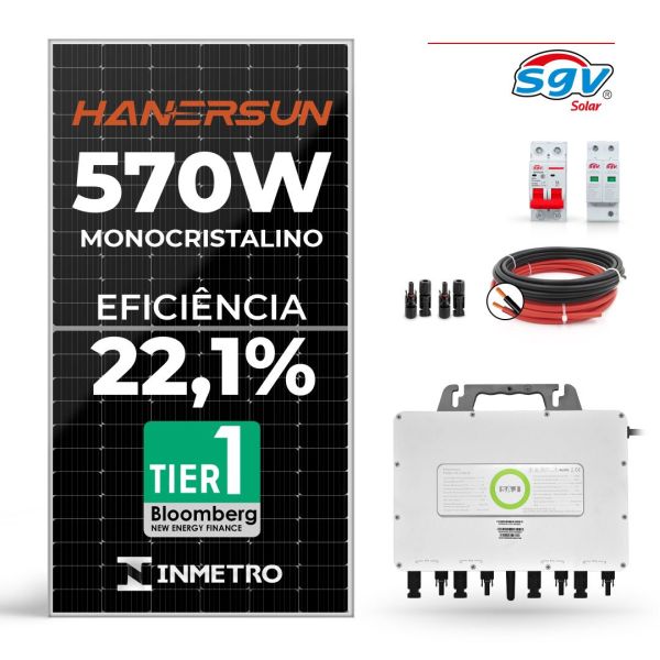CONJUNTO GERADOR SOLAR 2,25 KW - 220 V MONOFÁSICO - 4 PAINÉIS 570 W - DISPONÍVEL 5 DIAS APÓS A COMPRA