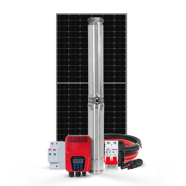 CONJUNTO BOMBEAMENTO 1CV 4500L 3 PLACAS SOLARES 570W COM DRIVE COM BOMBA  E ACESSORIOS