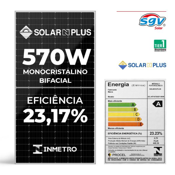 PAINEL SOLAR SOLAR-N-PLUS 570 W BIFACIAL TIER ONE