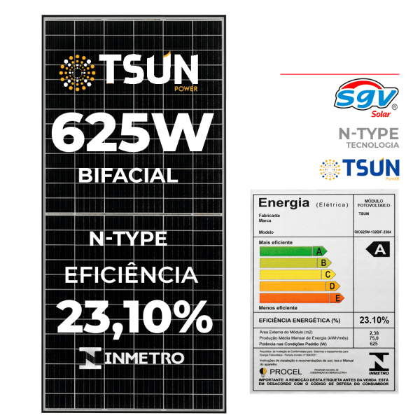 MODULO SOLAR 625W N-TYPE TSUN BIFACIAL 30MM