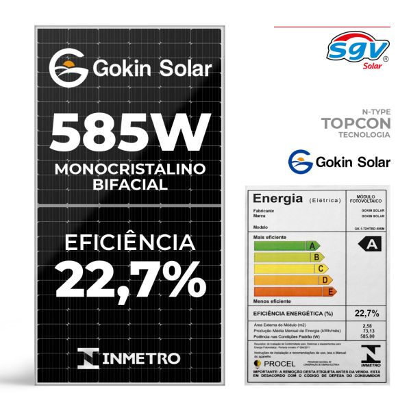 MÓDULO SOLAR GOKIN SOLAR 585 W - ATACADO - PRÉ-VENDA