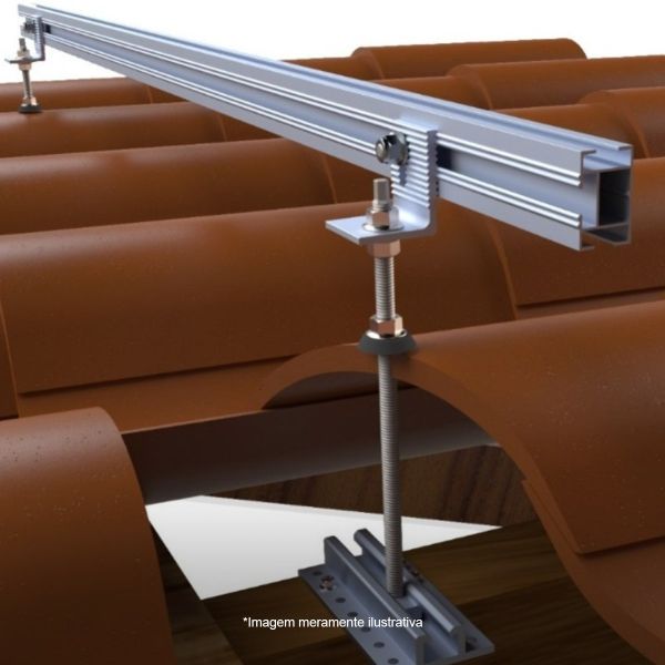 KIT ESTRUTURA SOLAR TELHA CERAMICA COM HASTE REGULÁVEL TRILHO 2,40M*4 OU 4,80M*2 PARA 4 MÓDULOS