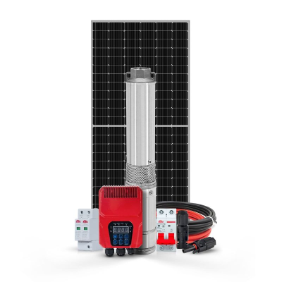  KIT BOMBEAMENTO 400W 3000L  2 PLACAS SOLARES 450W + DRIVE + BOMBA + ACESSÓRIOS