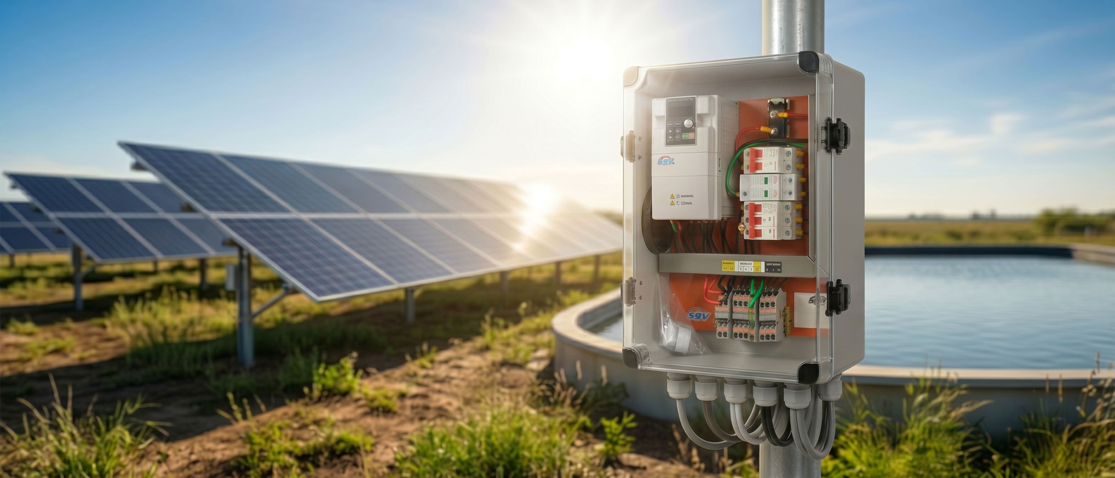Quadro Elétrico SGV para Bombeamento Solar fechado em ambiente rural